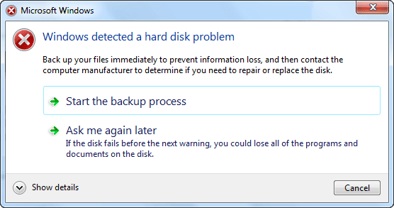 hard disk error on boot